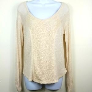 M Cream Long Sleeved Blouse w/Woven Gold Detail